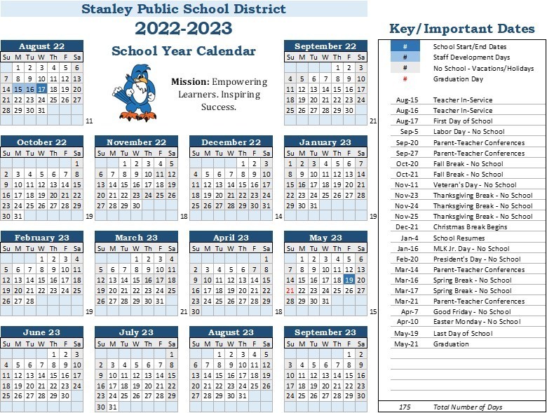 20222023 School Calendar Stanley Community Schools